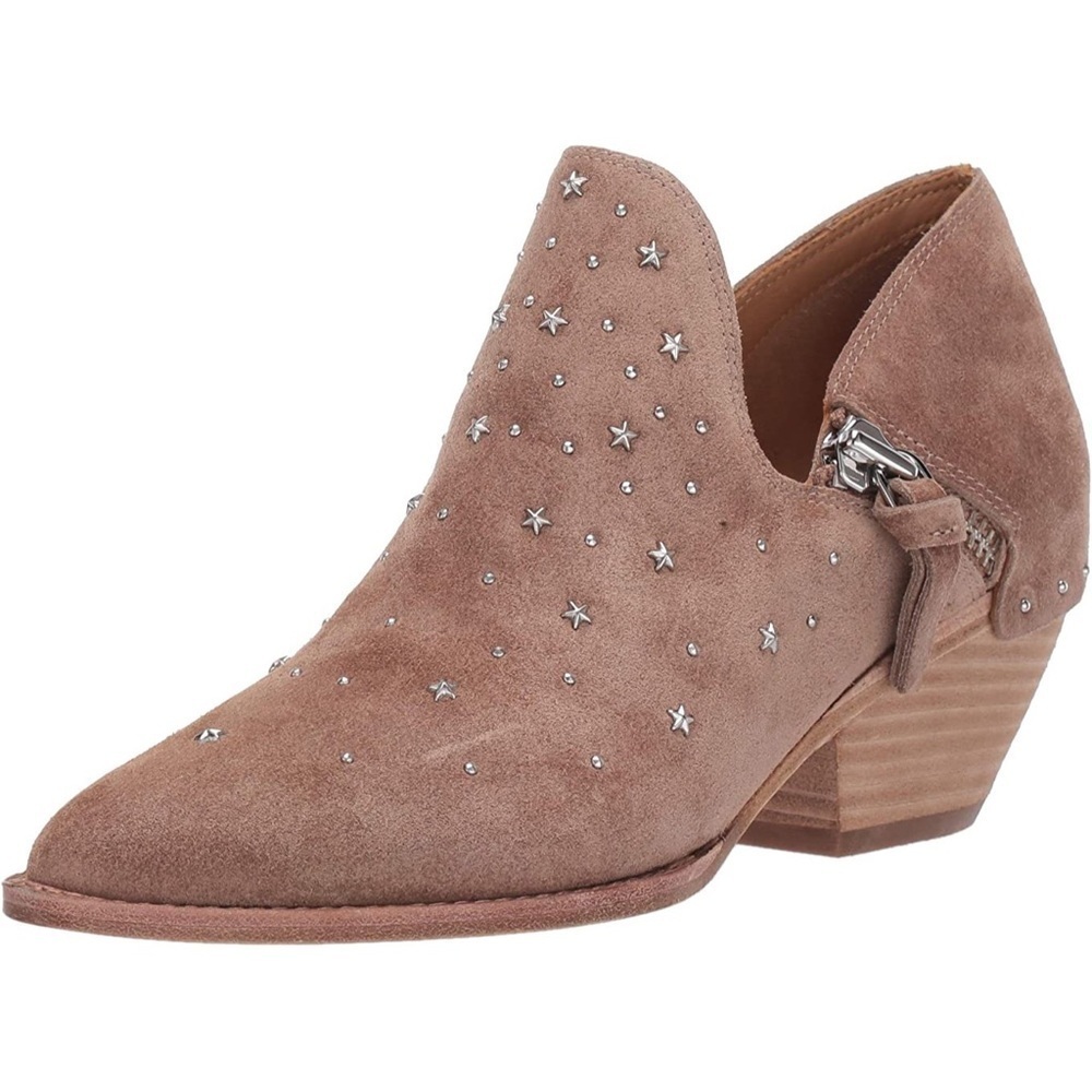Sigerson Morrison Tan New Avola Haile Star Studded Pointed Toe Suede Bootie 37.5